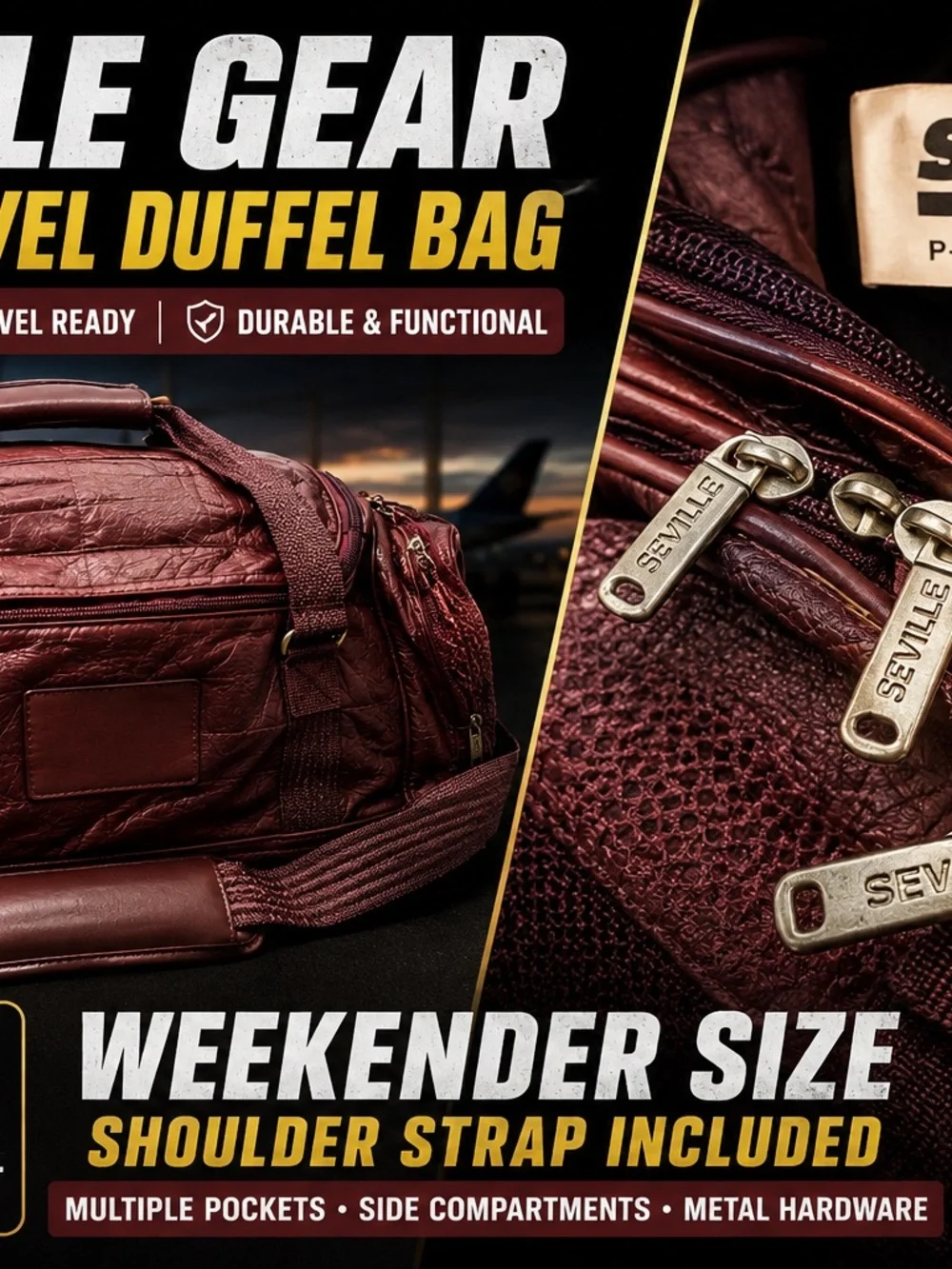 Maroon Weekender Duffel Bag - Men's Travel Bag